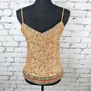 Moda International Tank Top Camisole Metallic Gold Rust Large Y2k Boho Fairycore
